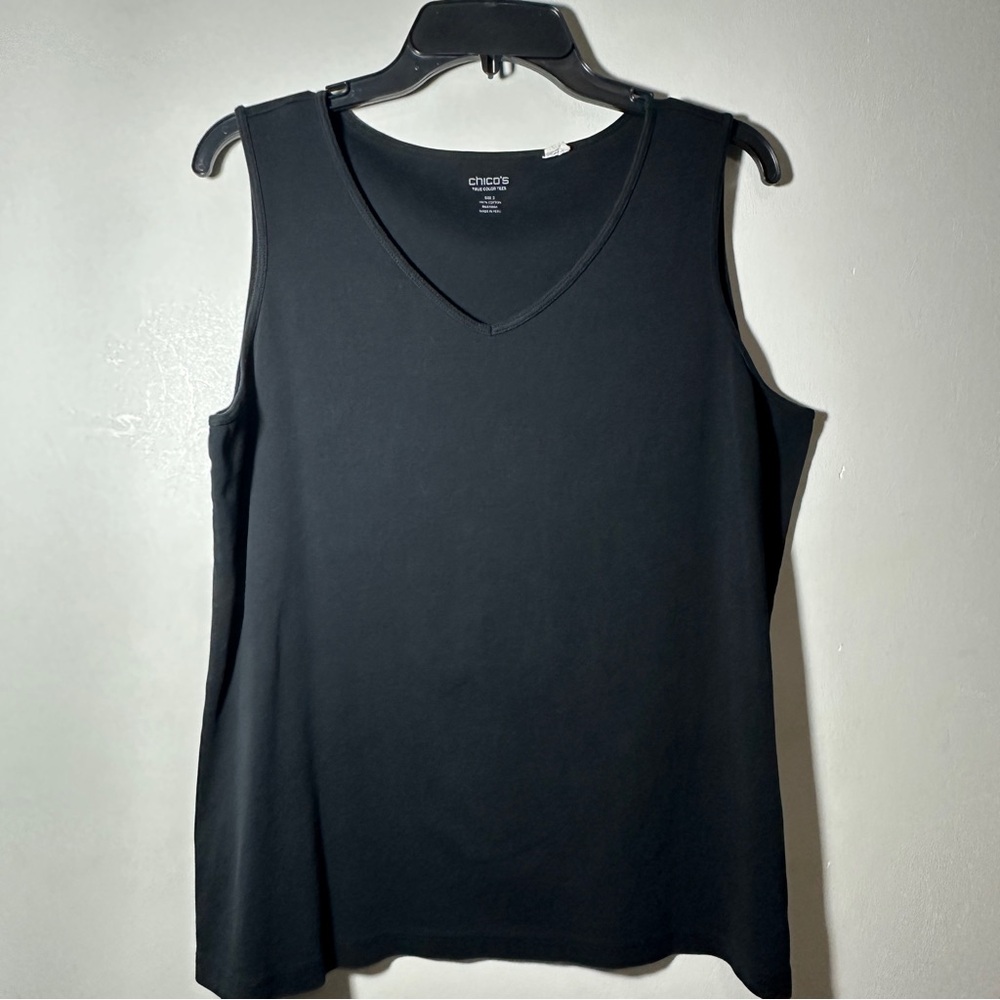 Chico's True Color Black V-Neck 100% Cotton Tank Top Size 3 (XL)